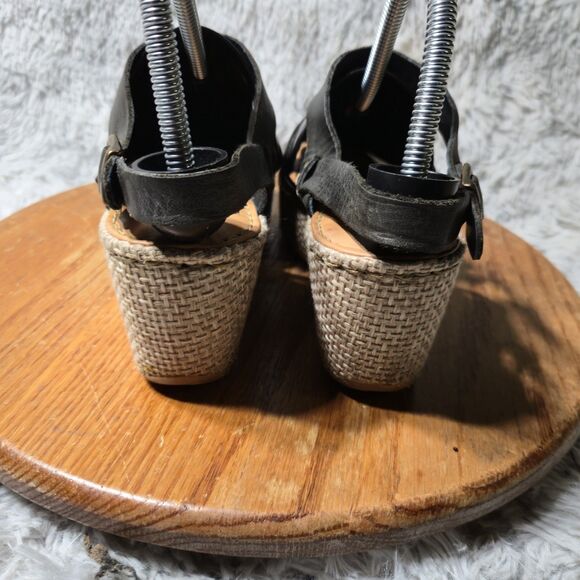 Born Alaina Womens 8M/39 Platform Wedge Black Leather Ankle Strap Buckle Sandal - Picture 4 of 11